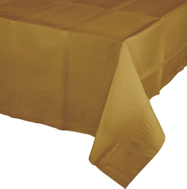 Glittering Gold Tablecover Tissue & Plastic Back 137cm x 274cm - party supplies australia
