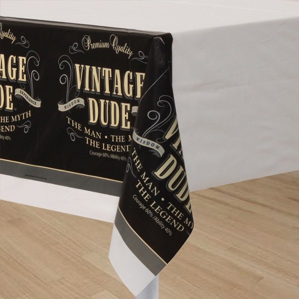 Vintage Dude Tablecover Plastic Border Print Plastic 137cm x 274cm - party supplies australia