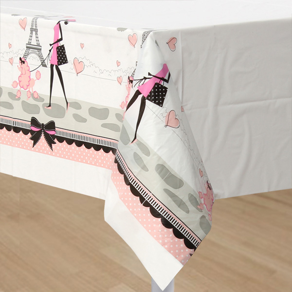 Party in Paris Tablecover Plastic Border Print 137cm x 259cm - party supplies australia