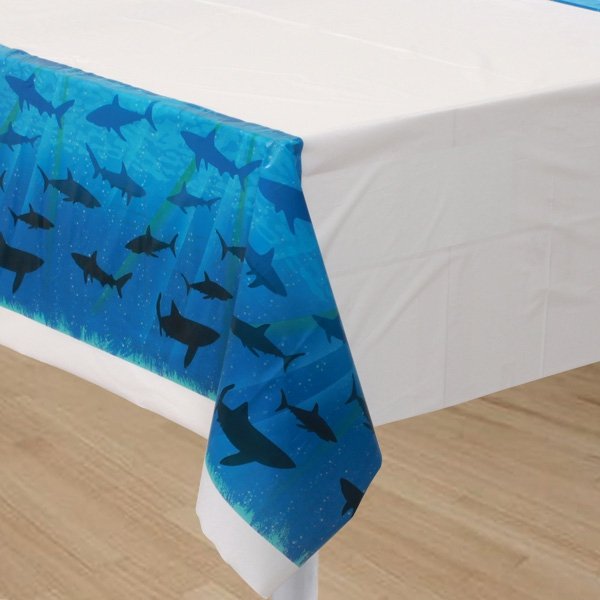 Shark Splash Tablecover Plastic Border Print 137cm x 274cm - party supplies australia