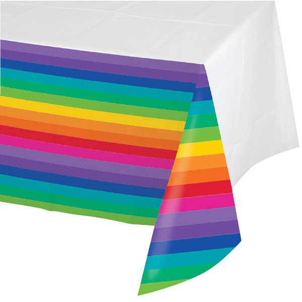 Rainbow Tablecover Plastic Border Print Plastic 137cm x 259cm - party supplies australia