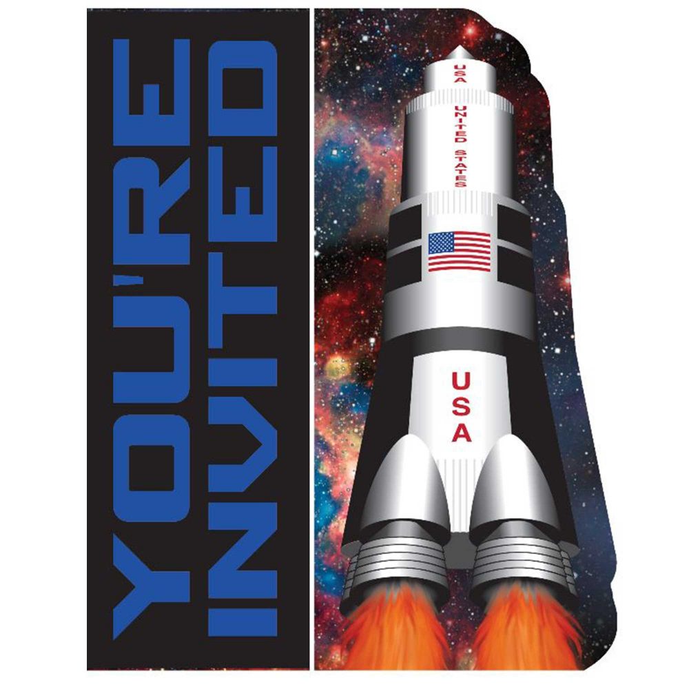 Space Blast Invitations Foldover Style 12cm x 10cm - party supplies australia