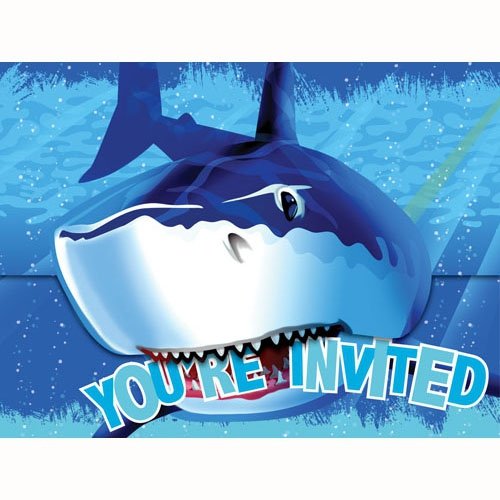 Shark Splash Invitations Gatefold 15cm x 11cm - party supplies australia