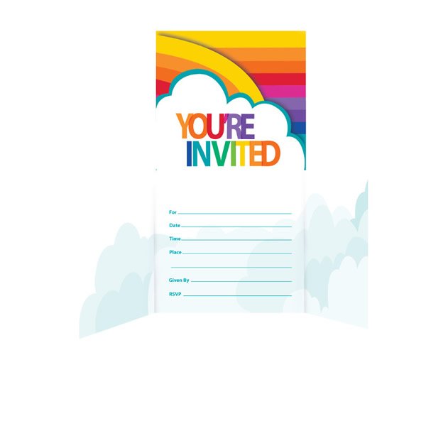Rainbow Invitations You're Invited Gatefold 11cm x 11cm - party supplies australia