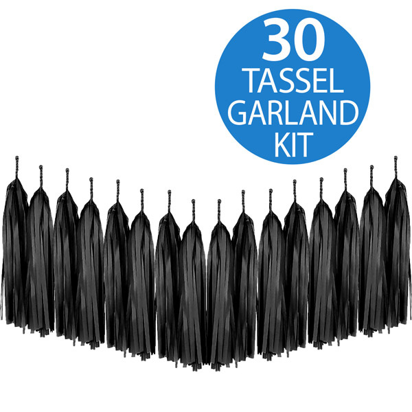 Tassel Garland Tissue Paper Black - party supplies australia