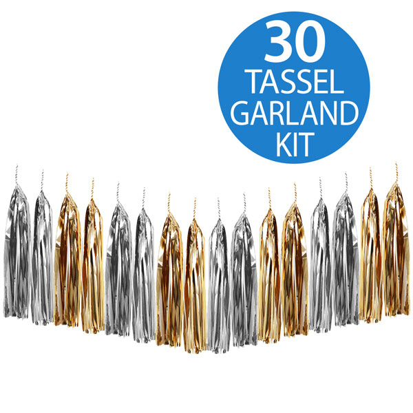Tassel Garland Gold & Silver Metallic Foil - party supplies australia
