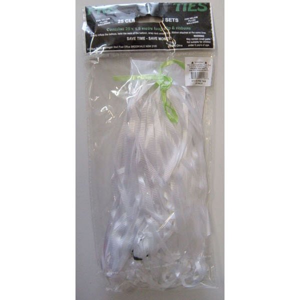 Pre-Tied Ribbons White with Round Clips - party supplies australia